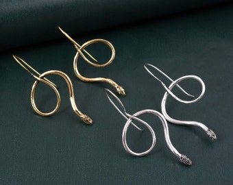 Snake Earrings, Brass Earrings, reptile earrings, snake jewelry, reptilian jewelry, gift for her, serpent earrings, Handmade Jewelry