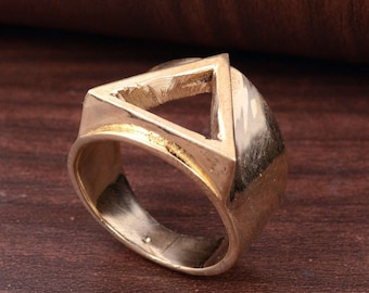 Antique Brass Triangle Cutout Ring: Modern Geometric Statement