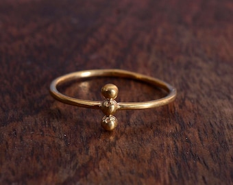 Dainty Triple Bead Gold Ring, Minimalist Stacking Band