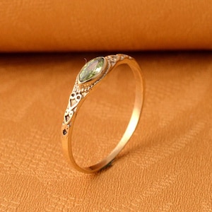 Dainty Peridot Brass Ring: Minimalist Gemstone Stacking Ring
