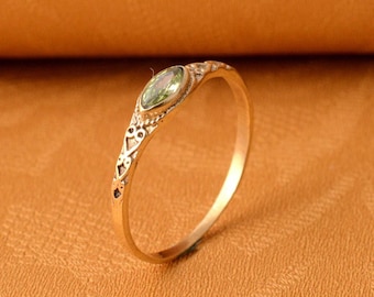 Dainty Peridot Brass Ring: Minimalist Gemstone Stacking Ring