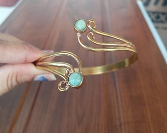 Larimar Gold Arm Cuff: Minimalist Upper Arm Band Bracelet