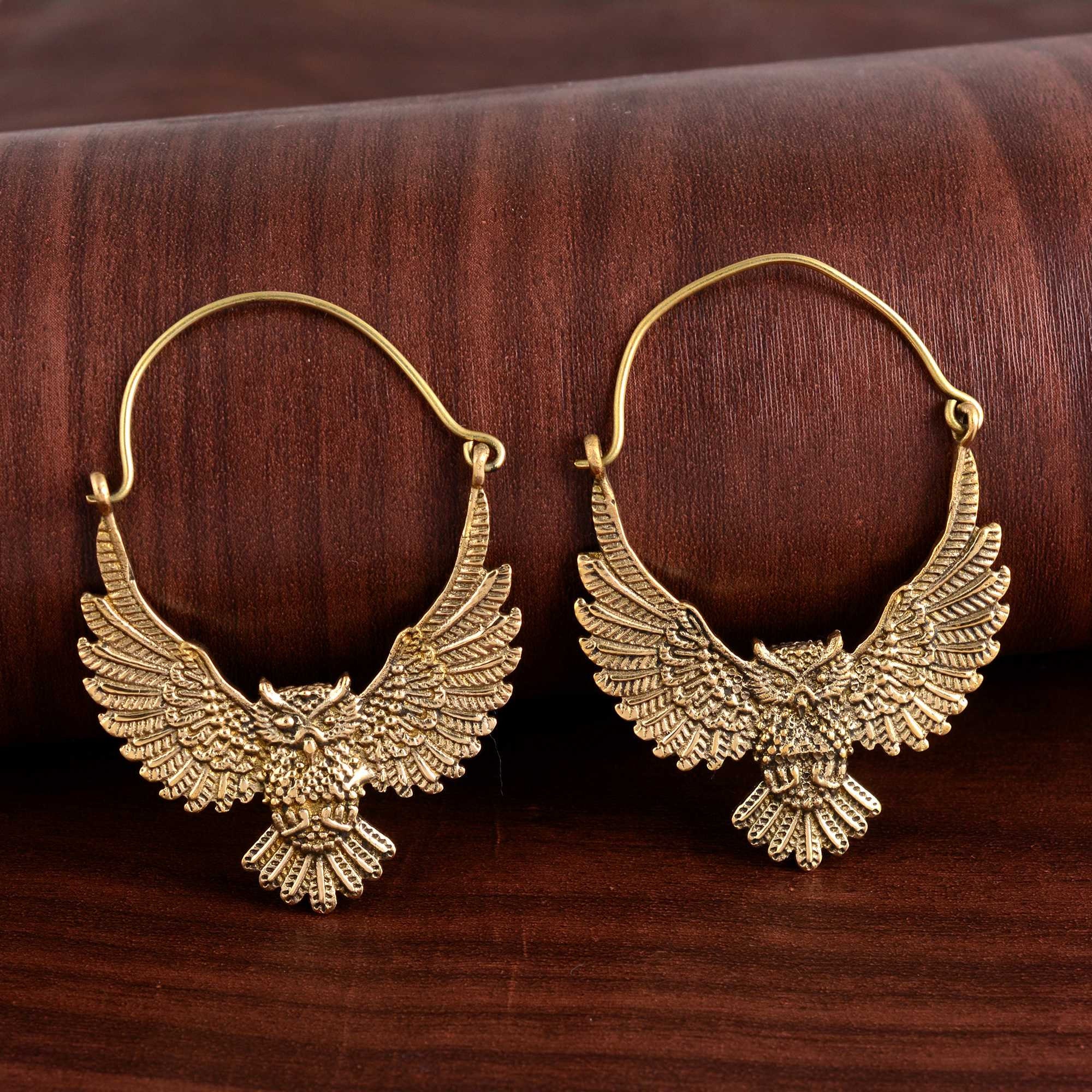 Gold Owl Earrings: Bohemian Hoop Jewelry Gift