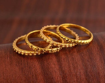 Gold Stacking Rings Set, Textured Dainty Midi Ring Bands