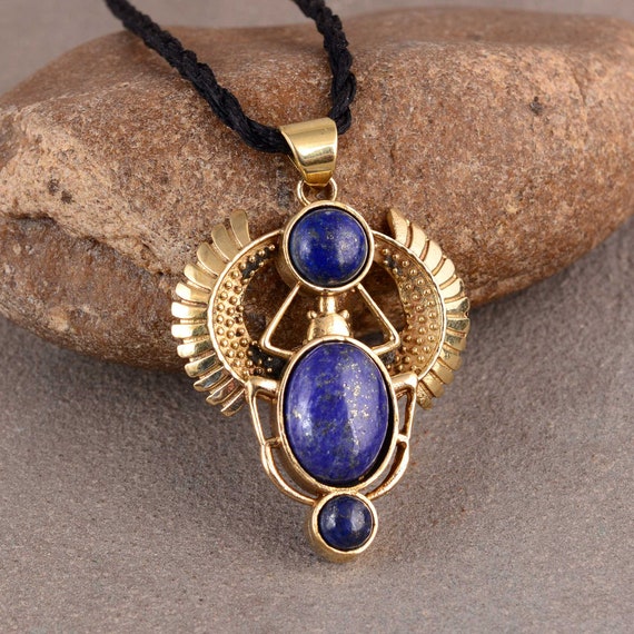 Golden Scarab Necklace Lapis Lazuli Scarab Pendent Talisman Jewelry Third Eye Boho Inca Ethnic Illuminati Etsy UK
