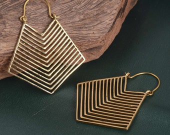Rhombus Hoop Earrings: Large Geometric Statement Creoles
