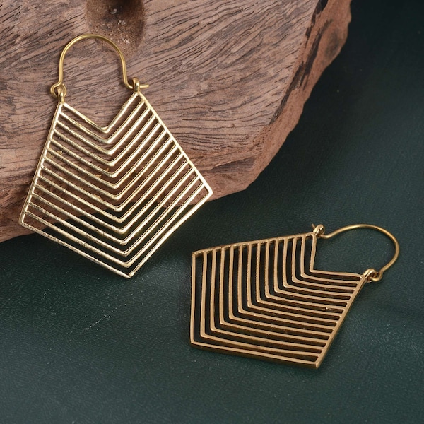 Rhombus Hoop Earrings: Large Geometric Statement Creoles