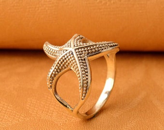Gold Starfish Ring: Brass Seashell Beach Jewelry