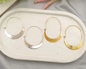 Handmade Crescent Moon Hoop Earrings, Silver & Gold, Festival Jewelry