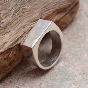 Sterling Silver Plated Rectangle Signet Ring: Modern Bar Ring