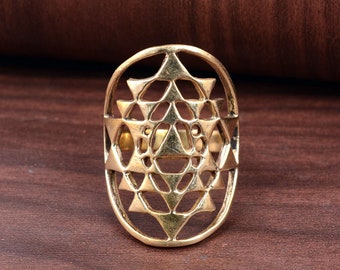 Sri Yantra Ring: Handmade Brass Sacred Geometry Mandala