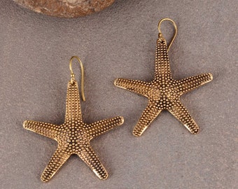 Star fish earrings, large gold earrings, aesthetic jewelry, chunky kitsch jewelry, mermaid jewelry, statement jewelry, mothers day gift