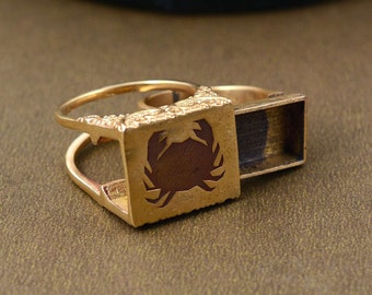 Zodiac Compartment Ring: Gold Pill Box Signet Ring