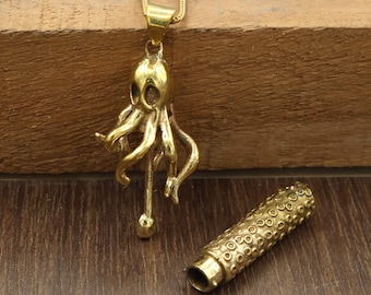 Octopus Pendant Necklace With Mini Spoon Box, Brass Ocean Jewelry.