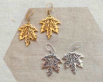 Gold Maple Leaf Earrings: Minimalist Autumn Jewelry