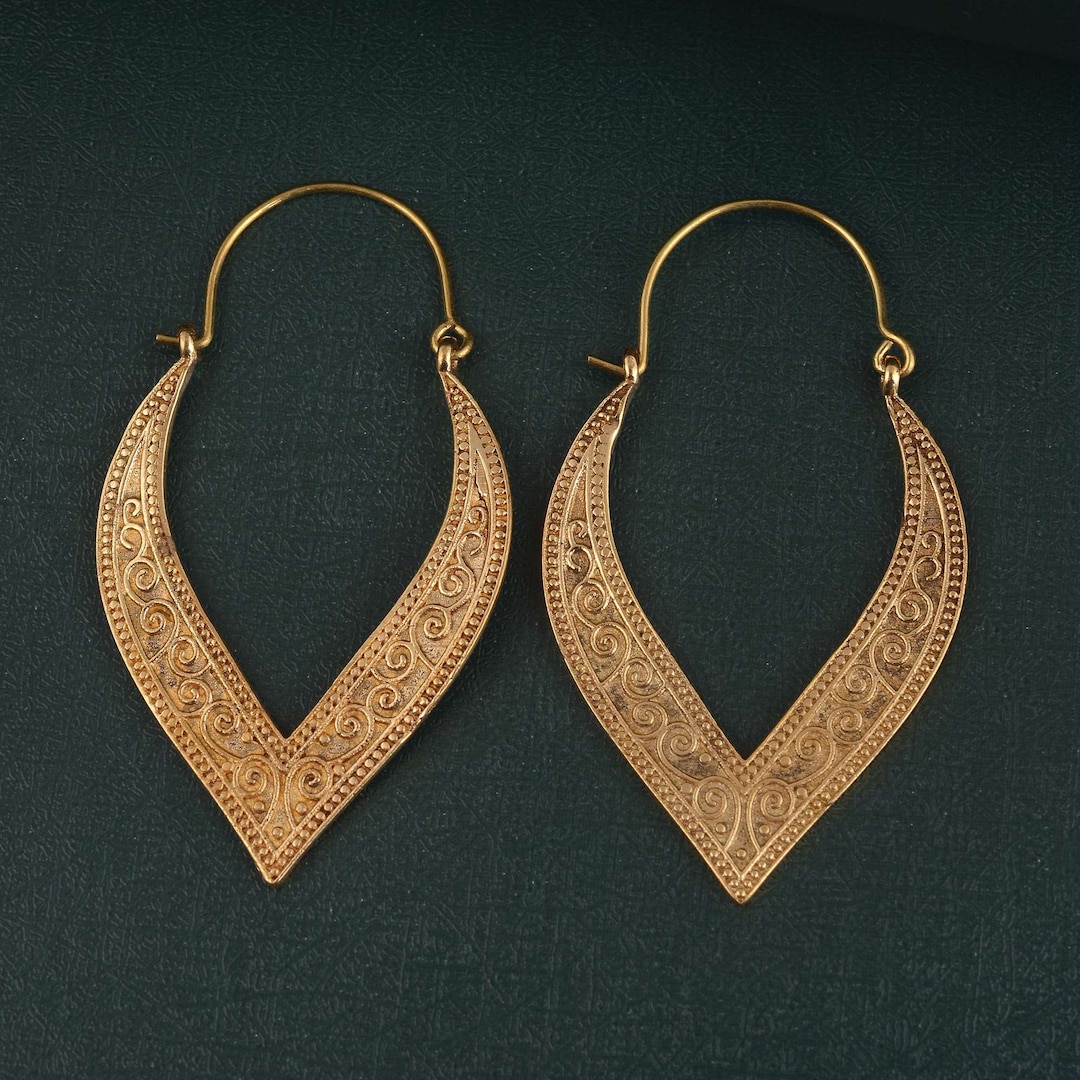 Brass Leaf Earrings, Gold Leaf Earrings, Leaves, Natural Jewelry, Hoop ...