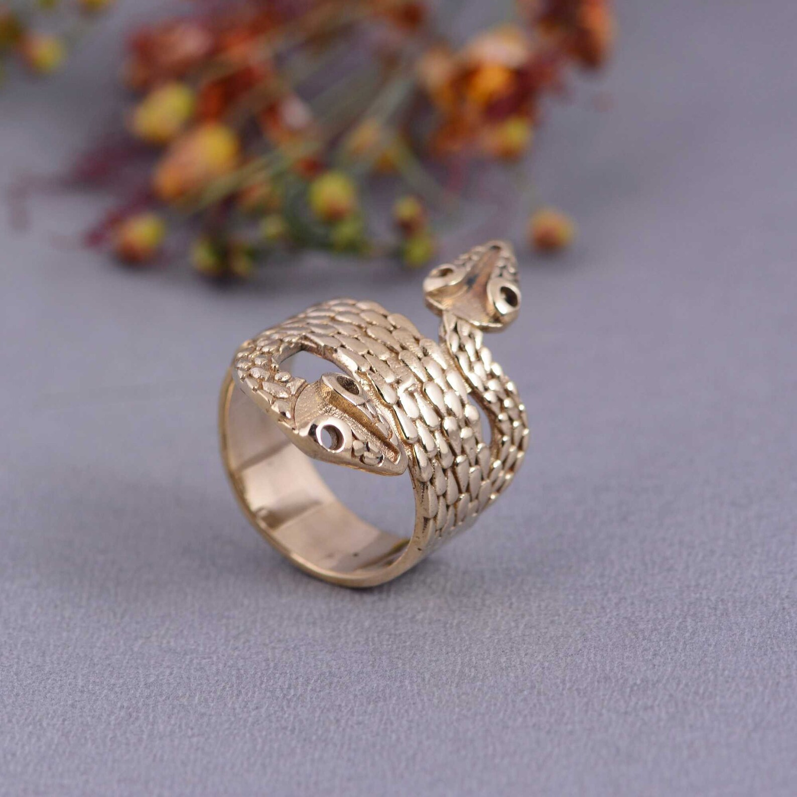 Double Headed Snake Gold Band Ring Mens Ring Rings for men Etsy