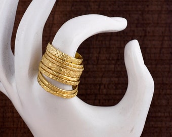 Gold Stacking Ring Set: 14K Gold Filled, Twist & Hammered Bands