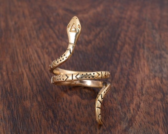 Anillo de serpiente ajustable de latón dorado: anillo en espiral