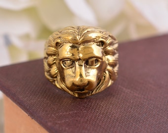 Lion Head Gold Plated Statement Ring for Men and Women