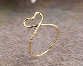 Minimalist Brass Heart Ring: Stacking Open Heart Design