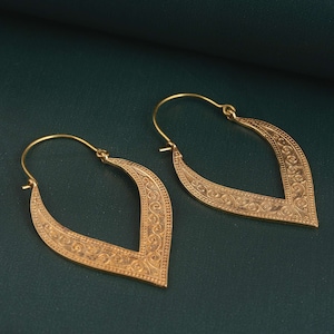Brass Leaf Earrings, Gold Leaf Earrings, Leaves, Natural Jewelry, Hoop ...