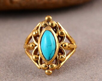 Handmade Brass Ring: Natural Turquoise Stone