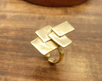 Gold abstrakter geometrischer Ring, verstellbarer Statement Ring, minimalistischer offener Goldring, moderner Boho Schmuck