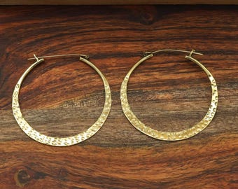Gold Hammered Hoop Earrings, Minimalist Textured Hoops, Modern Everyday Jewelry