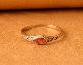 Handmade Carnelian Brass Ring: Stackable Gemstone Ring