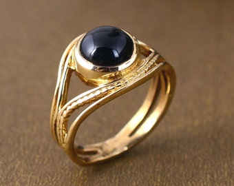 Evil Eye Ring, Obsidian Ring, Gold Minimalist Ring, Handmade Ring, Dainty Ring, Protection Ring, Black Stone Ring, Simple Ring, Gift For Her