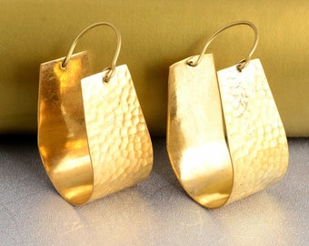 Hammered Brass Earrings: Gold Plated Statement Jewelry