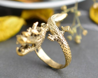 Brass Dragon Ring: Animal Figure Jewelry, Minimalist Style