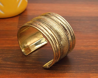 Heavy Wide Brass Bangle: Chunky Statement Bracelet
