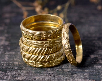 Gold Filled Stacking Rings: Hammered Floral Bands