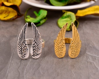 Adjustable Angel Wings Ring: Gold Feather Promise Ring
