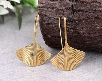 Gold Ginkgo Biloba Dangle Earrings: Leaf Earrings Gift