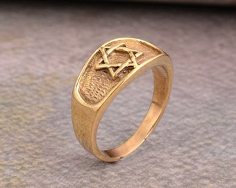 Gold Star of David Signet Ring - Magen David Jewish Jewelry