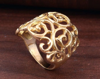 Gold Filigree Ring,Net Brass Ring,Filigree Band,Wedding Band,Statement Ring,Dainty Ring,Gold Rings For Women & Men,Promise Ring,Floral Ring