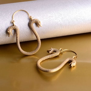 Brass Double Face Snake Hoop Earrings: Indian Vintage Style