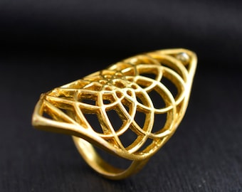 Flower of Life Ring, Gold Ring, Mandala Ring, Sacred Geometric Ring, Gold Flower of Life Ring, Gold Flower Ring, Handmade Ring, Gift For Her