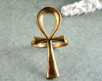 Brass Ankh ring, Egyptian Jewelry, Amulet ring, Egyptian Ankh
