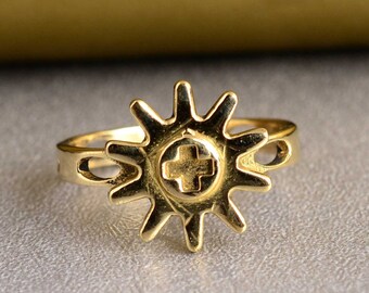 Gold Sunburst Engagement Ring: Dainty Minimalist Promise Ring