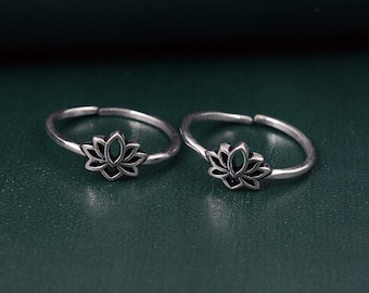 Silver Lotus Toe Ring: Adjustable Foot Jewelry, Set of 2