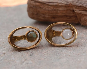Moonstone Ring: Gold Brass Boho Ethnic Statement Ring