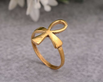 GOLD Ankh Ring - Cross Ring - Solid Gold Ring - Egyptian Ring - Minimalist Jewelry - Egyptian Ankh Cross - Handmade Ring - Key of Life Ring