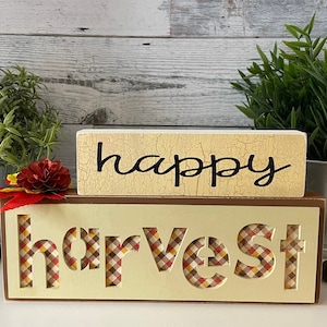 Happy Harvest Wood Blocks,  Autumn Stacking Set, Wood Sign for Fall