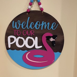 Suspension ronde en bois pour piscine, enseigne pour piscine et flamant rose, enseigne suspendue pour piscine d'arrière-cour