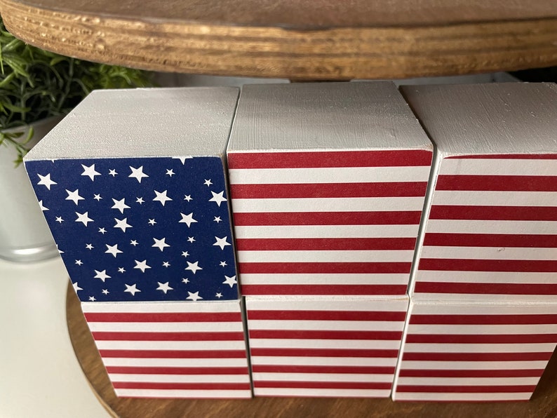 American Flag Stacking Block Set, Americano Wood Blocks, USA Patriotic ...