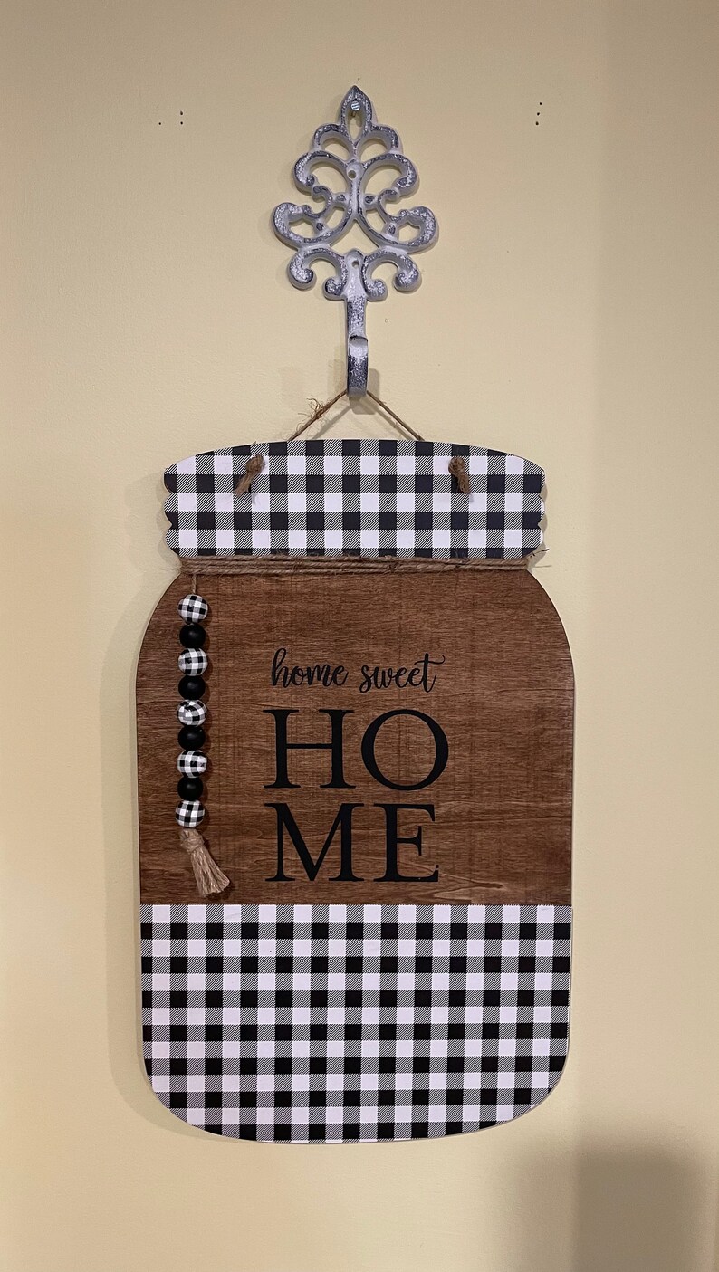 Wood Mason Jar Wall Hanger Home Sweet Home Fun Wood Sign Etsy
